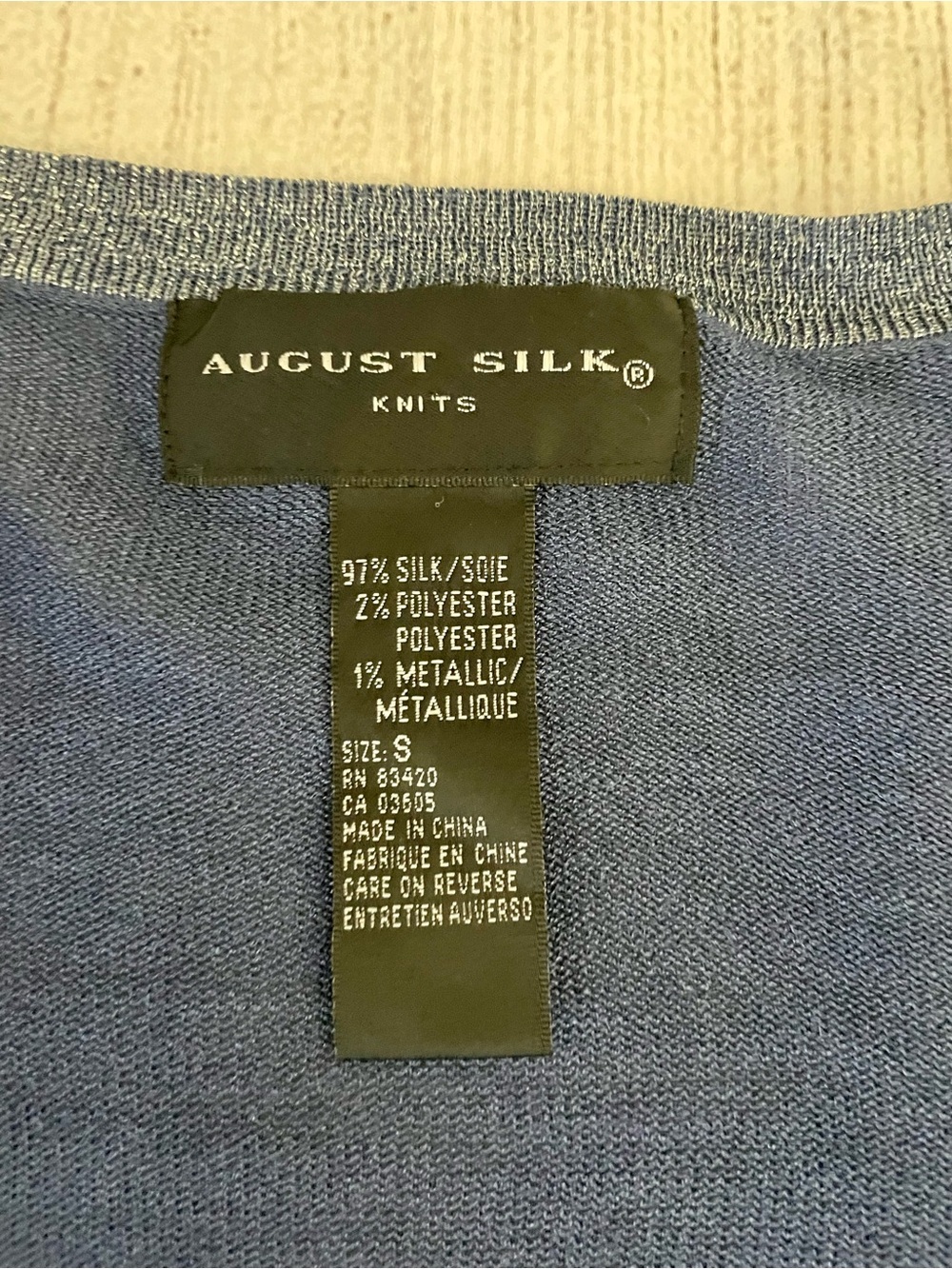 AUGUST SILK Women’s Vintage Open-Front Silk Cardigan Blue w/Trim Size Small - Picture 6 of 8